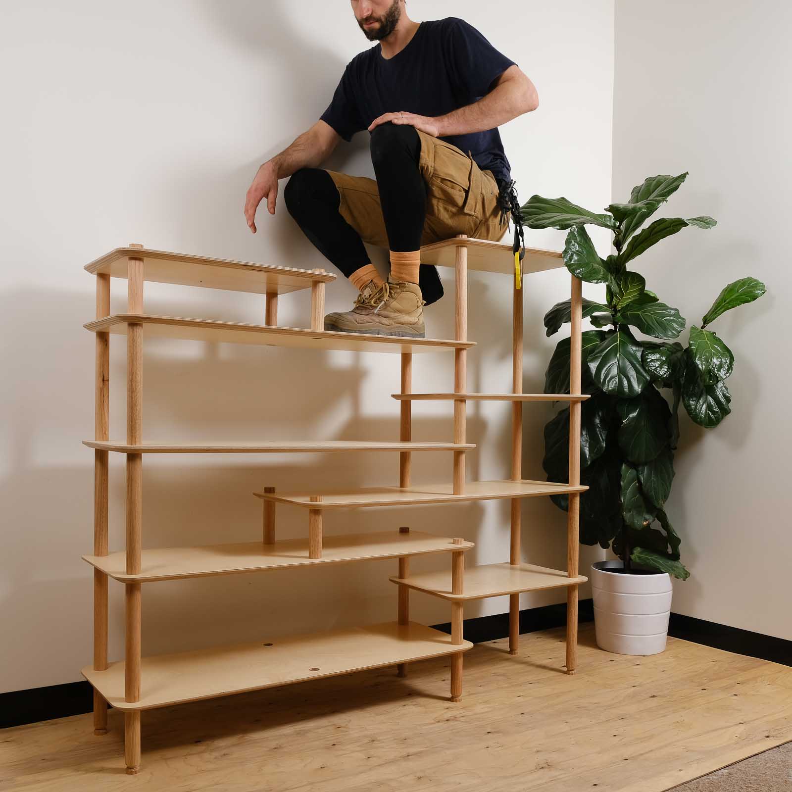 Jem sitting on top of a KittaParts shelving system